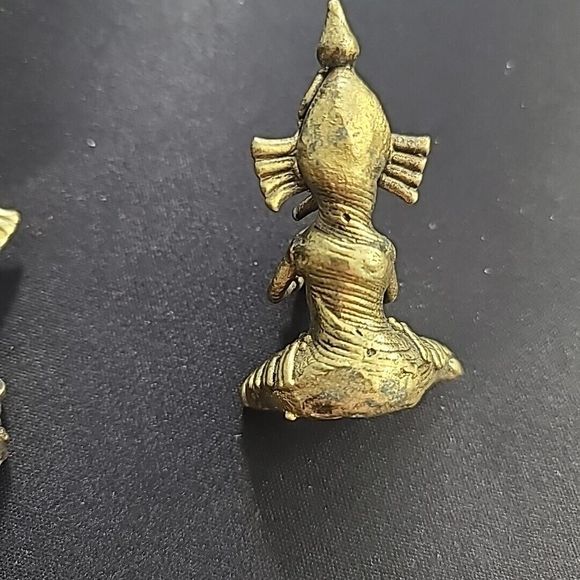 Set Of 2 Brass Miniature Musicians Wearing Elephant Mask - Picture 5 of 10